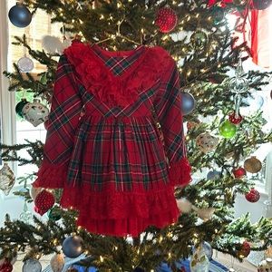 Lace trim tartan Christmas dress